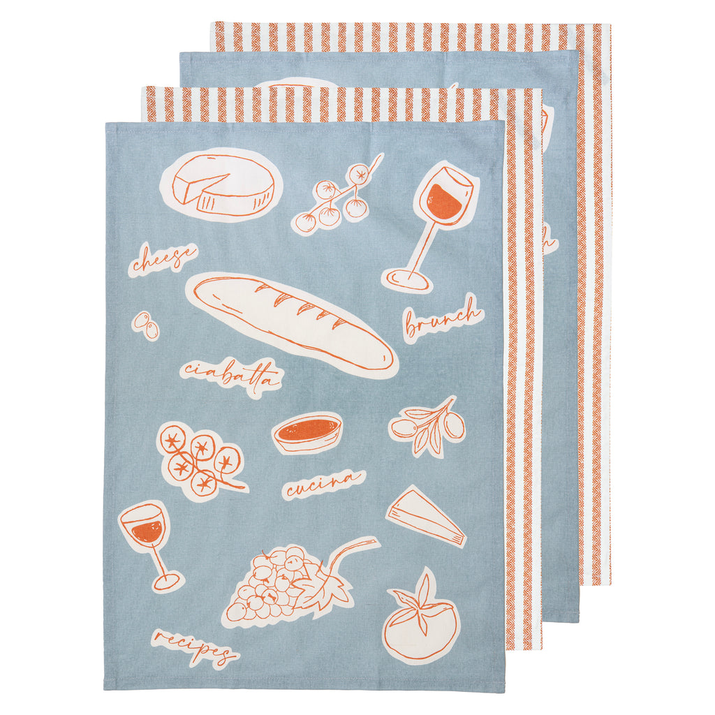 A Long Lunch Pale Blue 4pk Kitchen Towel