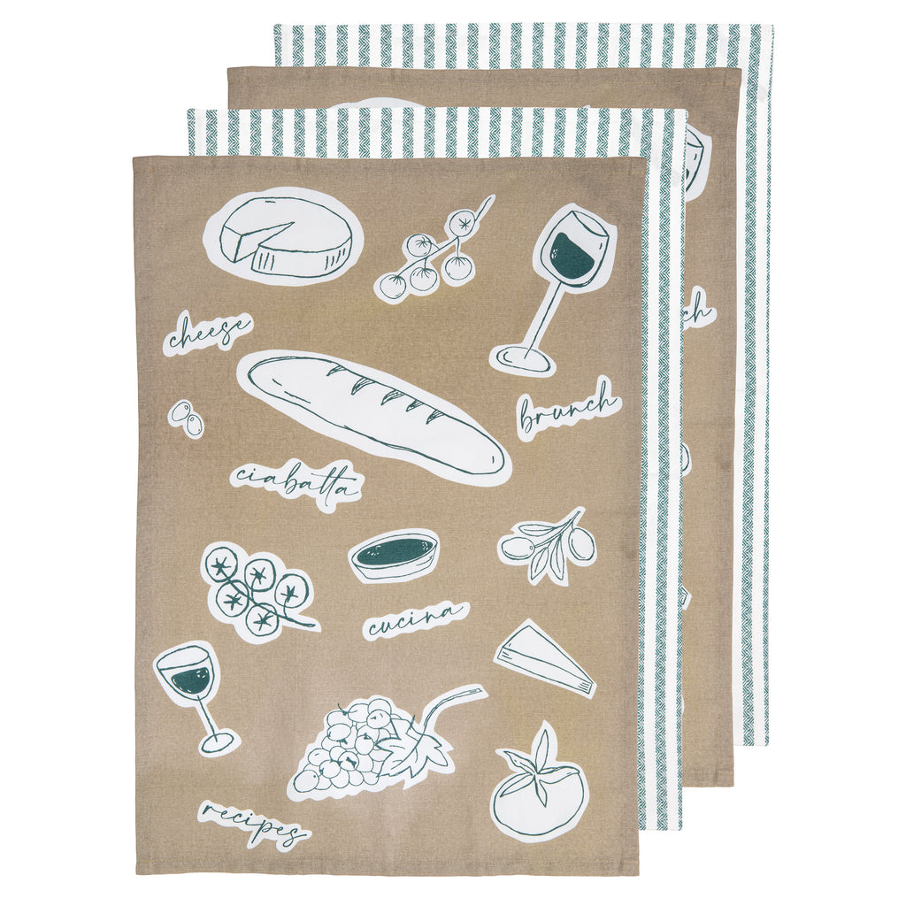 A Long Lunch Taupe 4pk Kitchen Towel