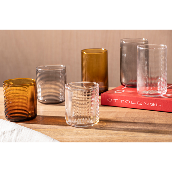 4pc Ladelle 380ml Savannah Ribbed Amber Glass Tumbler/Glass/Cup Cold Drinks